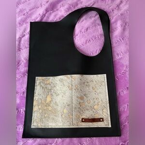 Black and Painted Cow Hide Shoulder Bag By Hobo Blu